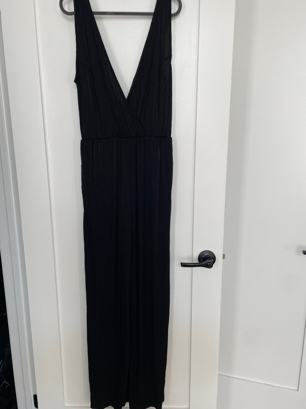 Ardene Black Sparkly Ribbed Plunging V-Neck Jumpsuit
